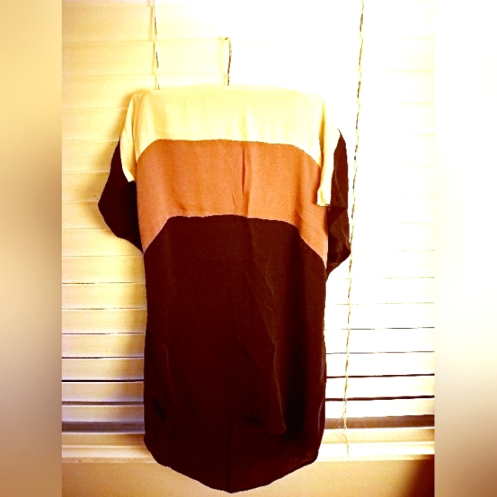 100% Silk Colorblock Top in Cream, Tan, and Brown